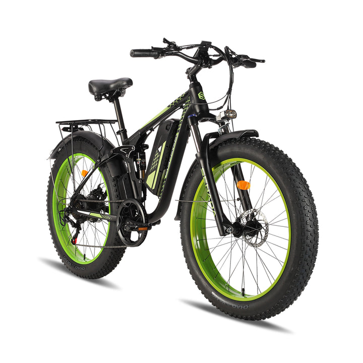 Photo of Senada VIPER Softail Electric Mountain Bike, green and black, front