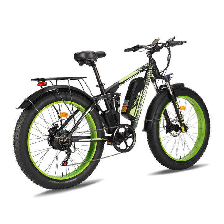 Photo of Senada VIPER Softail Electric Mountain Bike, green and black, rear