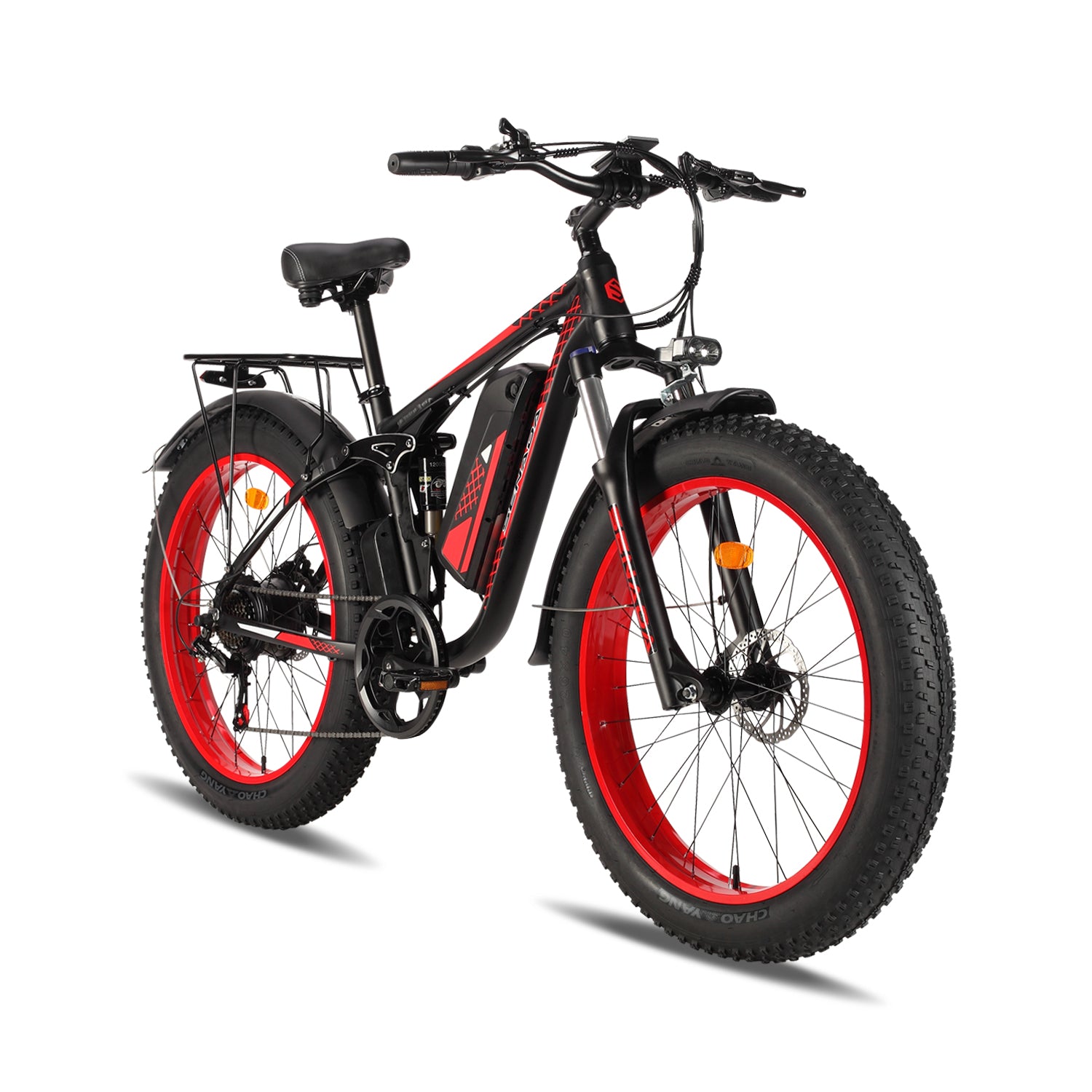 Photo of Senada VIPER Softail Electric Mountain Bike, red and black, front